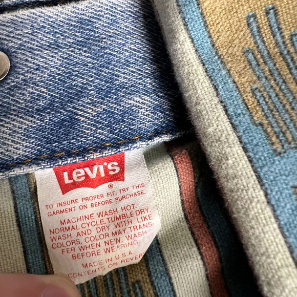 VTG Levi's Trucker Jacket Men's Small Aztec Southwest Lined Blue Denim Jean 1990 - Picture 10 of 16